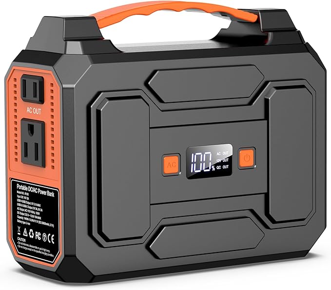 Portable Power Station Bank 146Wh 200W Peak(100W Rated) Solar Powered Power Bank with AC Outlet 110V for Camping Solar Charger Power Bank Battery Pack 39600mAh for Home Outdoor Emergency