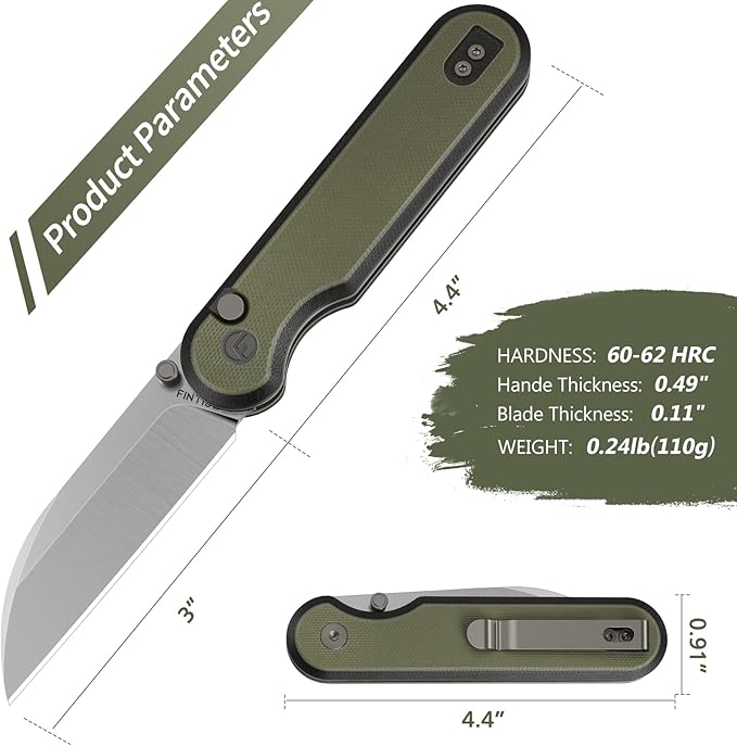 FINTISO Pocket Knife 3 14C28N Blade EDC Knife with G10 Handle Folding Knife with Pocket Clip for Outdoor Camping Hunting Hiking Survival Parrot Series
