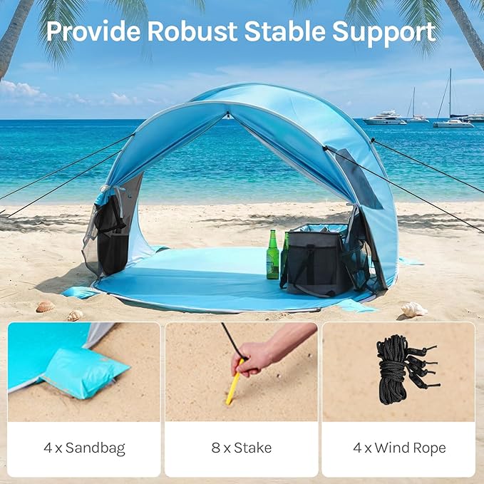 Wolfwise Pop up Beach Tent Sun Shelter with UPF50+ UV Protection Instant Easy Setup Popup Beach Shade Canopy for 3 Person Portable &amp Foldable with Carring Bag 87 ×57×47 in Black Coating