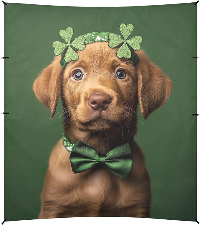 ALAZA St. Patrick's Day Labrador Wearing Headband Clover Leaves Bow Tie Beach Tent Sun Shelter Portable Canopy Sunshade for Outdoor Camping Picnics Backyard Fun 10x9 ft