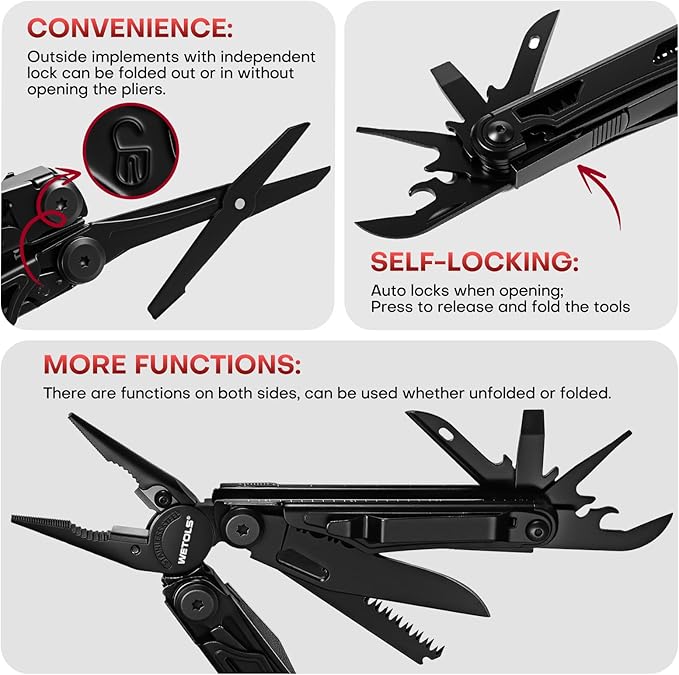 WETOLS Multitool with Pocket Knife 27-in-1 Stainless Steel Needle Nose Pliers with Screwdrivers Self-locking Multi tool EDC Gear with Sheath Ideal for Survival Outdoor Camping