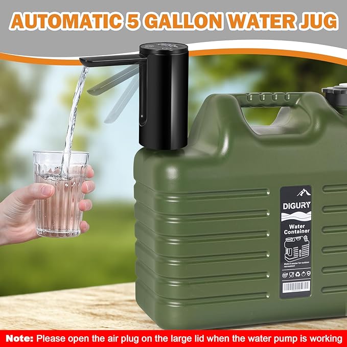 5 Gallon Water Jug with Electric Water Dispenser 2000mAh Automatic Type-C Rechargeable Water Pump BPA Free Camping Water Container Tank No Leakage
