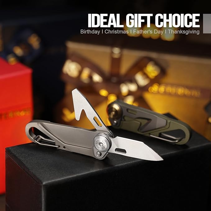 TACRAY Vinto 5-in-1 Titanium Small Pocket Knife – Ultra-Light Mini EDC Multitool Utility Knife with Folding Blade Seatbelt Cutter Bottle Opener &amp Screwdriver Compact Everyday Carry