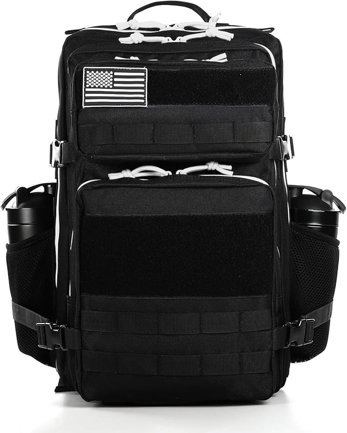 45L Military Tactical Backpacks Molle Army Assault Pack Bug Out Bag Hiking Treeking Rucksack Large Capacity Backpack Backpack(Black and white)