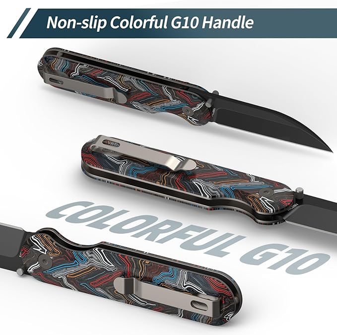 FINTISO Pocket Knife 3 14C28N Blade with Titanium EDC Knife with Colorful G10 Handle Perfect for Outdoor Camping Hunting Hiking Outdoor Activities Parrot Series