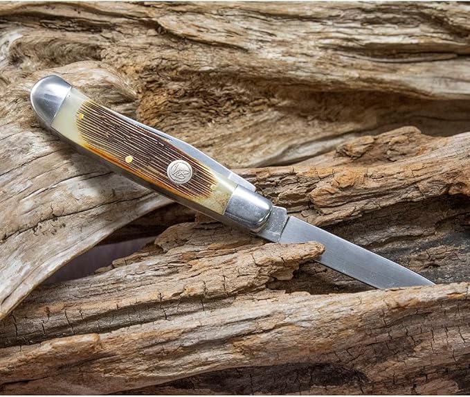WHISKEY BENT HAT CO. Traditional Trapper Folding Pocket Knife 4.125 Closed Length 440C Stainless Steel Blades (Sawmill)
