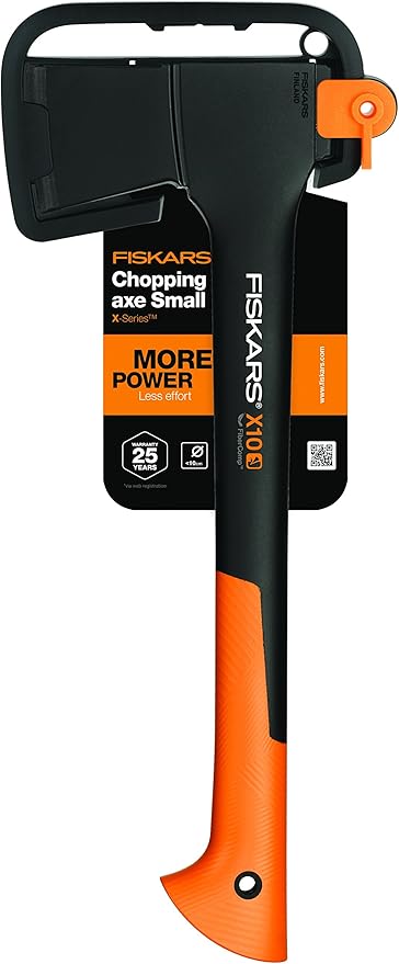 Fiskars Chopping Axe S X10 Storage and Carrying Case Included Length: 44 cm Non-Stick Coating High Steel Blade/Fibreglass Handle Black/Orange 1015619