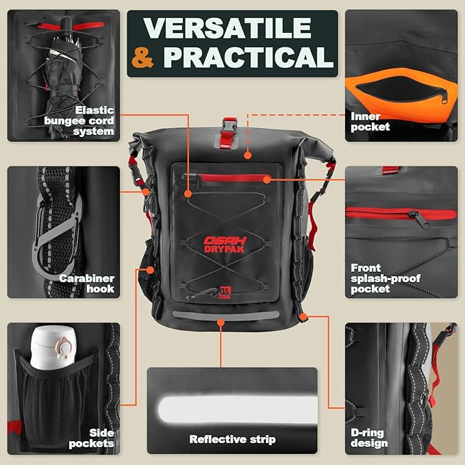 Waterproof Backpack Dry Bag 25L/35L/55L/85L – Heavy Duty Roll-Top Hiking Backpack Sack Keeps Gear Dry for Travel Kayaking Boating Camping Rafting and Fishing