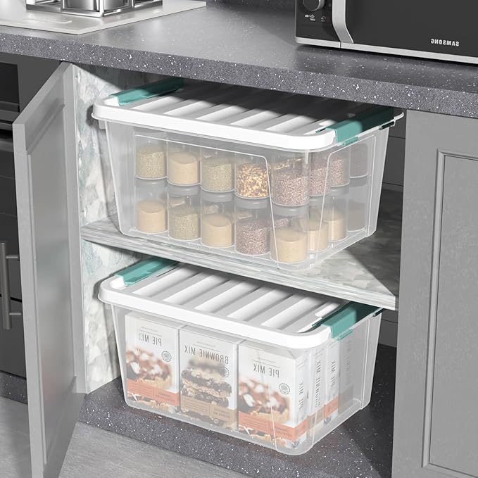 20 Quart Clear Storage Box Plastic Latching Bins with Lids 4 Pack