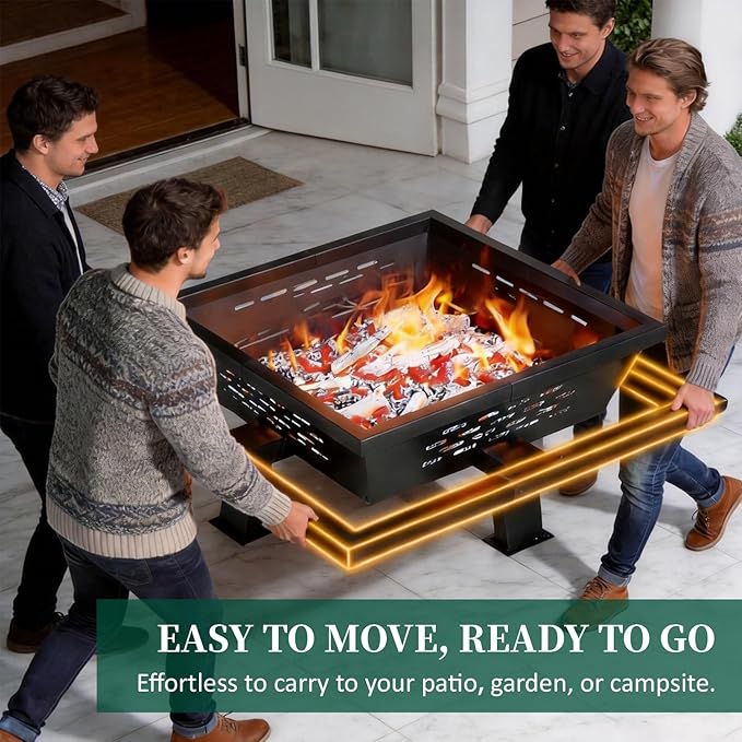 47 Inch Fire Pit for Outside Outdoor Wood Burning Firepit with Poker Heavy Duty Fire Pit for Camping Backyard Patio