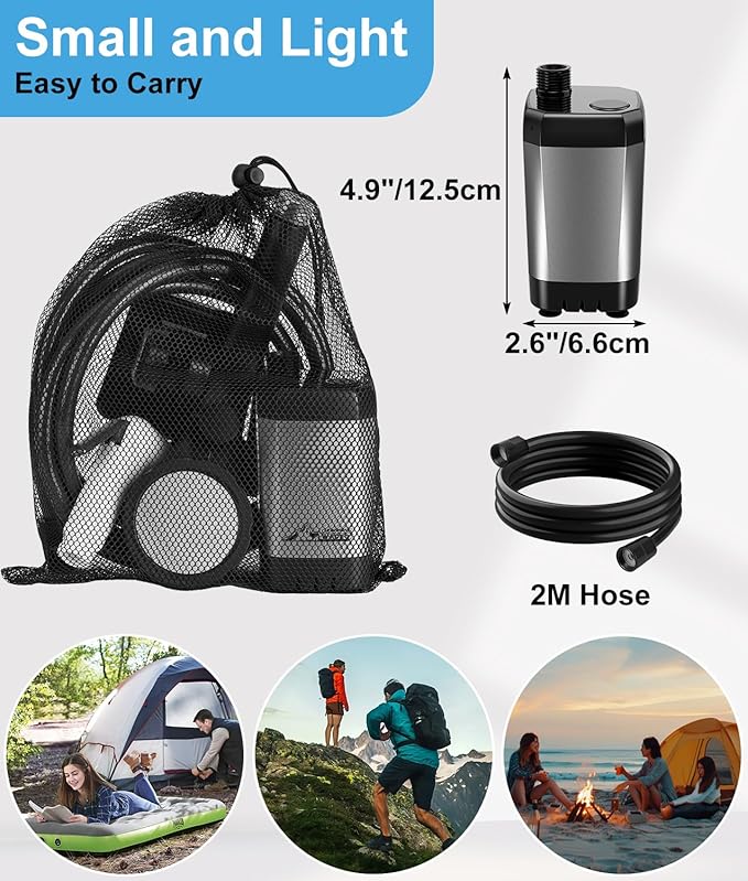 WADEO Portable Shower for Camping 6000mAh Outdoor Electric Shower Rechargeable Pump with Intelligent Digital Display Camping Shower Head Nozzle for Camping Hiking Traveling Washing