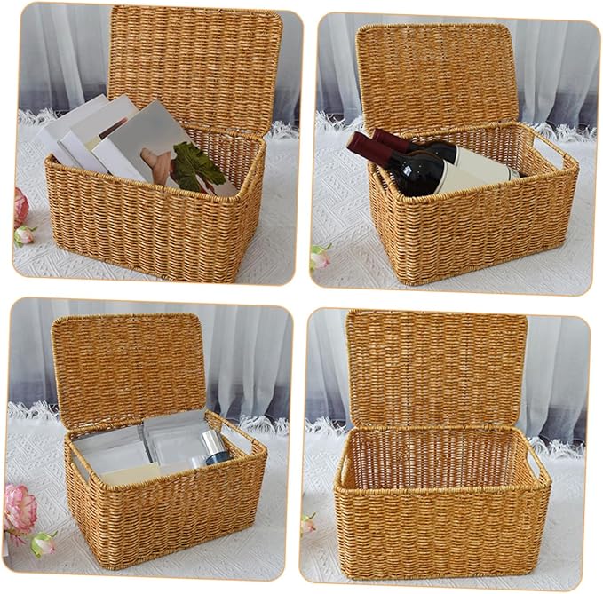 Capacity Woven Storage Basket with Lid Imitation Rattan Sundry Container for Bedroom Wardrobe and Living Organization Stylish and Functional Household Storage Holder