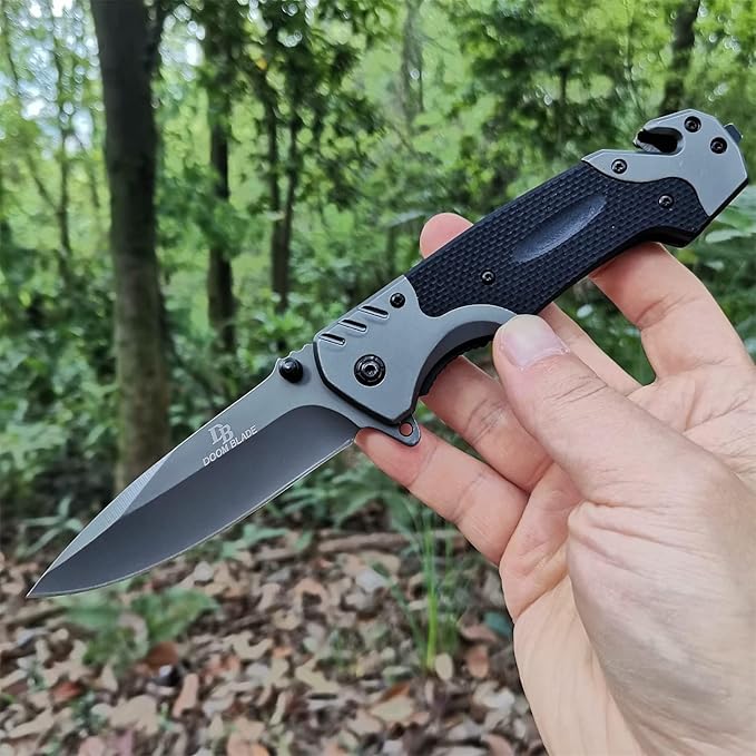 DOOM BLADE 3-piece Spring Assist Folding Pocket Knife with Pocket Clip Hunting Camping Tactical Knives - Military Style - Tactical Knife with Liner Lock