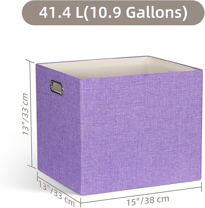 13x15x13 Storage Cube Bins Foldable Storage Cubes Fabric Organizer Basket Bin Solid Containers Decorative Storage Boxes for Shelves Wardrobe Closet Home Office 4 Pack Purple