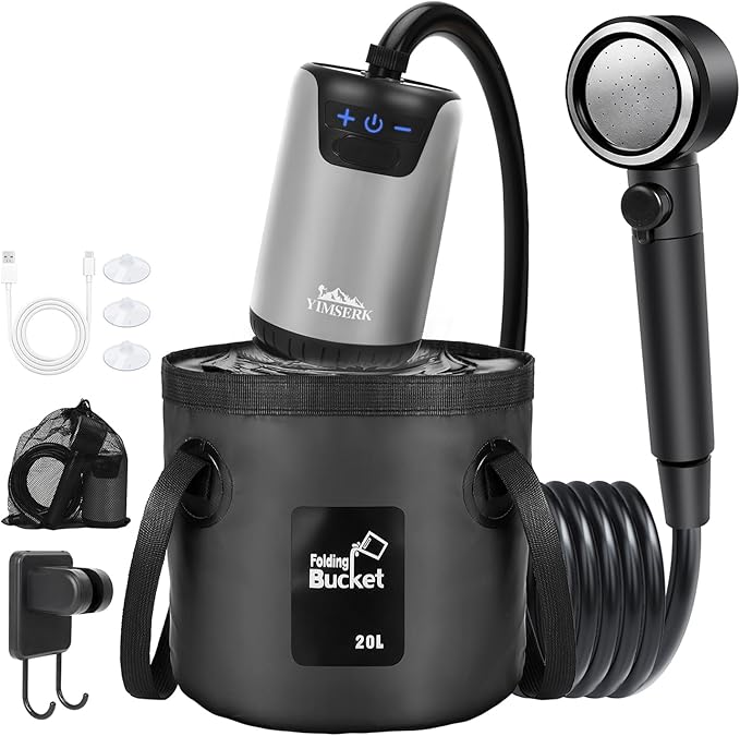 8000mAh Portable Camping Shower 10-Speed Camp Shower Pump LED Display 4 Spray Modes IPX8 Waterproof Outdoor Shower Kit for Hiking Travel Pet Car Wash