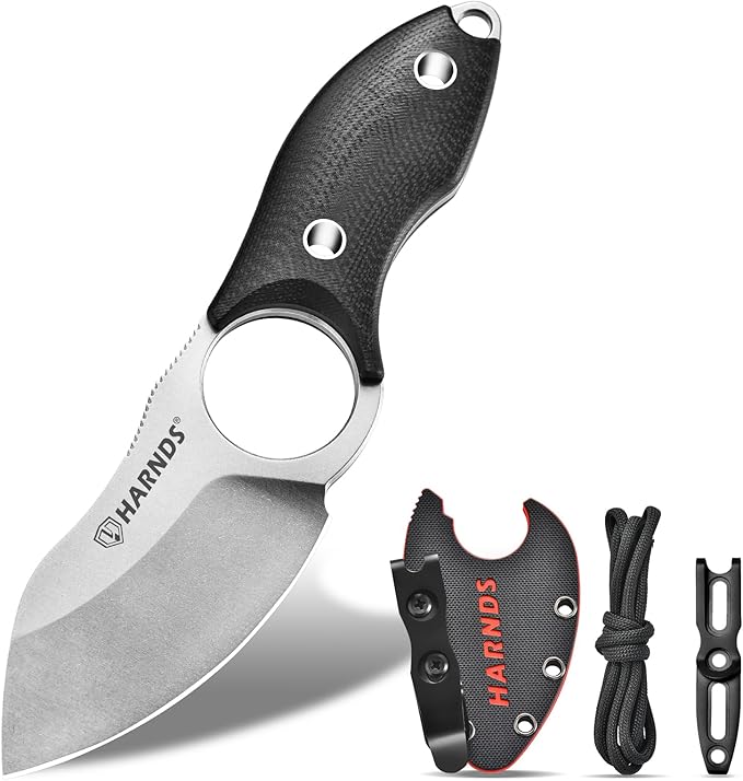 Harnds Small Fixed Blade Knife Full Tang Neck Camping Knife EDC with D2 Steel Blade and G10 Handle for Fishing and Skinning Eggplant