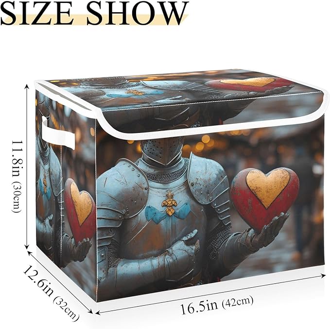 AIXIWAWA Lidded Storage Cube (Knight and Heart) Fabric Foldable Closet Bins with Flip Lid and Handles Organizer Basket Container 16.5 x 12.6 x 11.8 IN