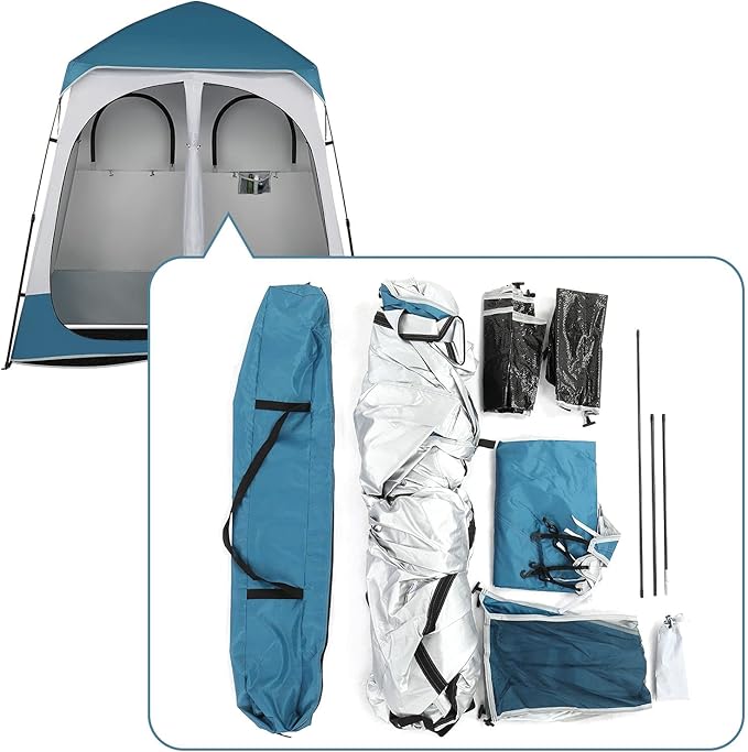 Pop Up Privacy Shower Tent Portable Double Outdoor Camping Shower Shelter Changing Room Instant Tent with 2 Rooms