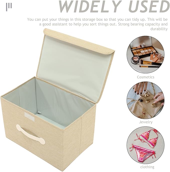 Large Foldable Storage Bin with Lid Washable Oxford Fabric Organizer Box Khaki Fabric Storage Basket for Home
