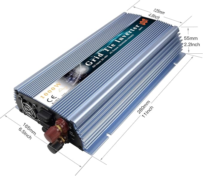 Marsrock 1000W MPPT Pure Sine Wave Grid-Tie Micro Inverter Converts 20-50V DC to 110V/120V AC Perfect for Home Solar or Wind Power Systems.