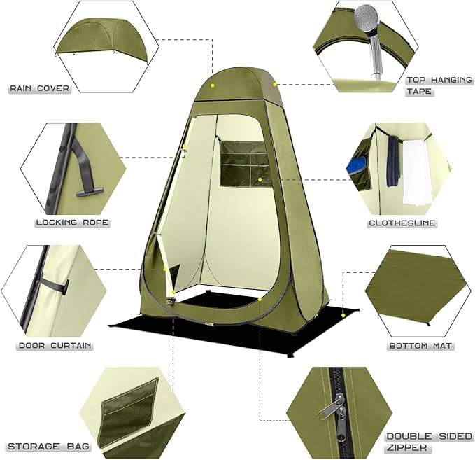 BRIAN &amp DANY Pop Up Shower Tent Portable Privacy Camping Changing Tent Camp Toilet Bathroom Pod with Rain Shelter &amp Windows UPF 50+ &amp Waterproof 47.2 x 47.2 x 74.8