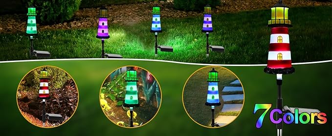 Solar Powered Waterproof Garden Lights 4 Pack – Lighthouse Design for Outdoor Garden Lighting Backyard Decorations &amp DIY Backyard Patio Must-Have for Patio Lovers