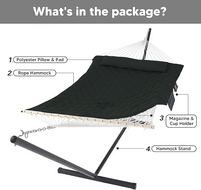SUNCREAT Patio Portable Hammock with Stand Outdoor Double Hammock with Stand Included Gray Green Drops