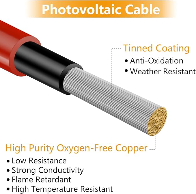 10FT Black + Red 10AWG(6mm²) Solar Panel Extension Cable Wire Solar Adaptor Cable with Female and Male Connector - Set of 2