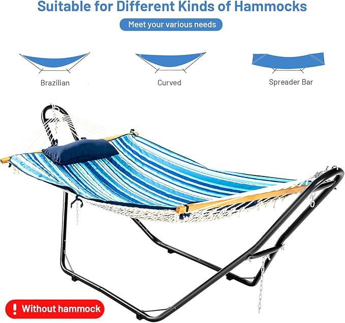 Tangkula Steel Hammock Stand Adjustable Hammock Chair Frame with Hooks &amp Chains for Hanging 9-13 Ft Hammock 2 Person Indoor Outdoor Hammock Stand Only Ideal for Garden Yard Patio Deck