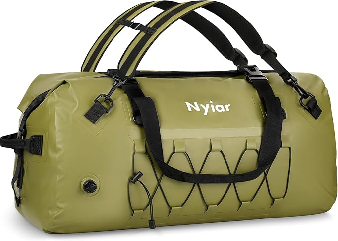 60L Waterproof Duffel Bag Motorcycle Dry Bag Backpack Heavy-Duty Roll-Top Waterproof Bag with Sealed Seams &amp Waterproof Zipper for Riding Kayaking Camping &amp Travel (Green)