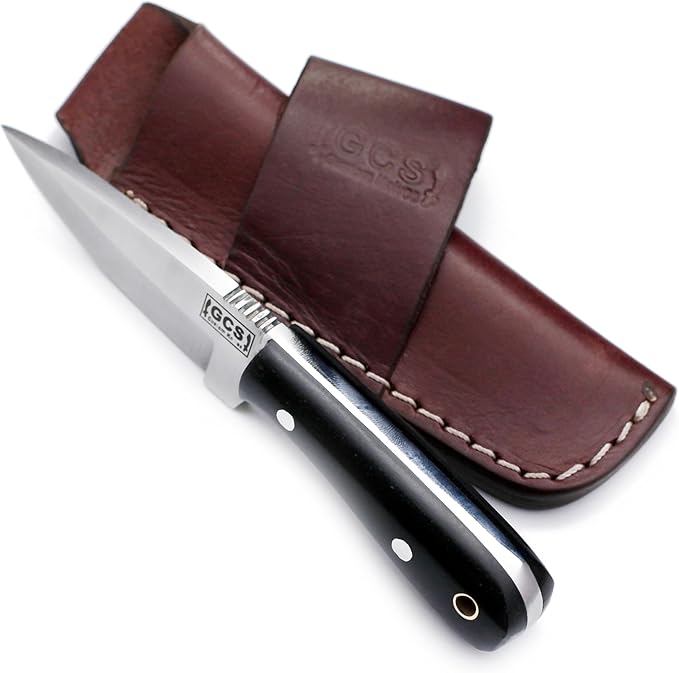 GCS Handmade D2 Steel Hunting Knife with Black Micarta Handle Full Tang Blade and Leather Sheath for Hunting Hunting Camping Survival EDC-GCS 917