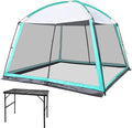 GREGIN Screen House Tent and Metal Camping Table Bundle-Waterproof &amp UV Protection Canopy Shelter with Sturdy Foldable Table Suitable for Camping Backyard Picnic
