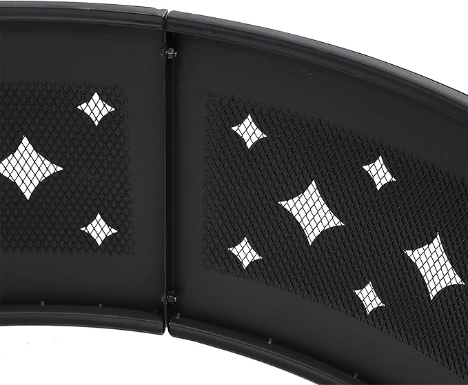 Sunnydaze 36-Inch Outdoor Fire Pit Ring with Poker - Round Heavy-Duty Steel Fire Ring for Camping or Backyard - Diamond - 10 H
