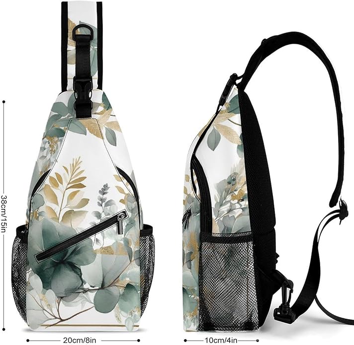 Chest Bag Chest Bag for Men Tactical Running Chests Pack Outdoor Sports Chests Bag Gold And Green Leaves Sling Backpack Women Suitable for Hiking Running Cycling And Shopping