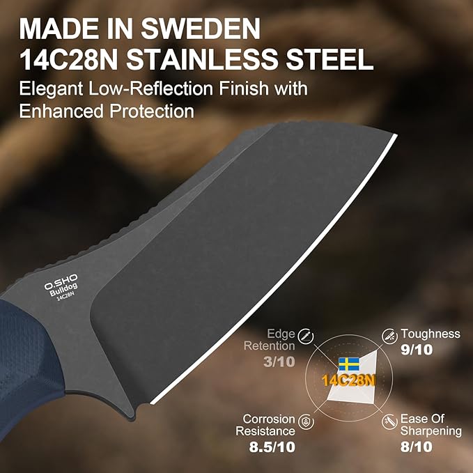 Kizer Bulldog Fix Fixed Blade Knife 2.97 Sheepsfoot 14C28N Blade Hunting Knife with Sheath Blue G10 One-Piece Handle EDC Camping Knives for Outdoor Survival 1116A1