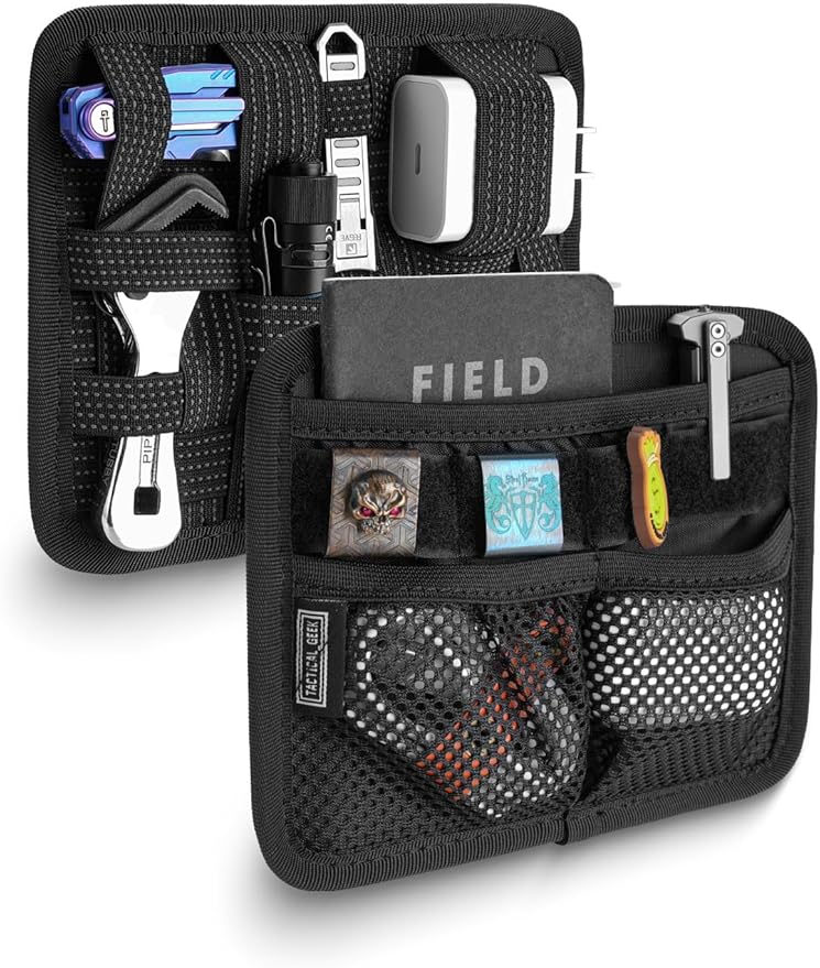 TACTICAL_GEEK TCM8 EDC Organizer Board Anti-Slip Elastic Woven Board Utility Bag Insert Panel for Small Gear Backpack Accessories with Open Pocket &amp Mesh Pocket (Black)