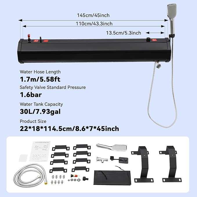 7.93 Gallon Upgraded Pressurized Water Tank for Camping Shower Off Road Shower for Overlanding Portable Water Storage Mount on BumperRoof Rack Mount for VehiclesTrucksSUV