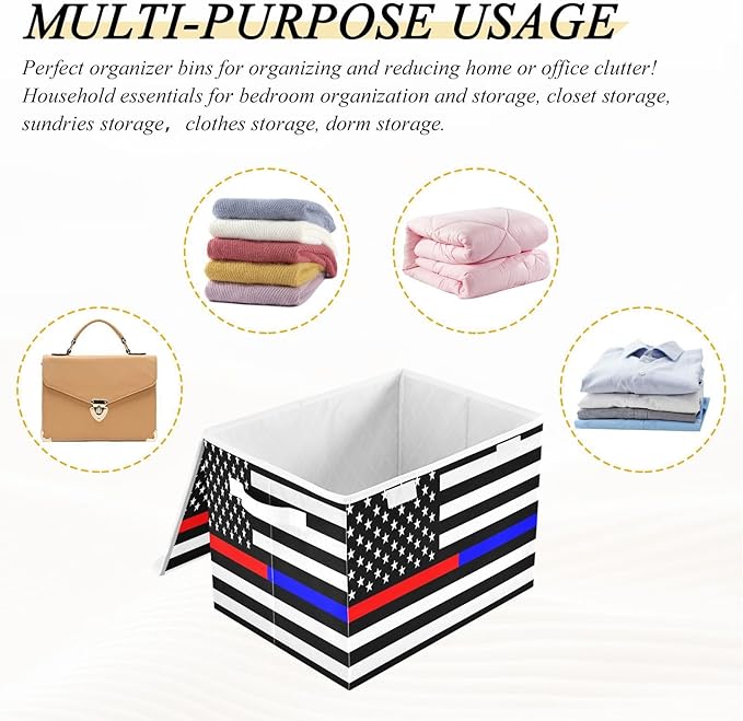 Usa Flag American Honoring Firefighter Storage Containers with Lids Collapsible Organizer Bins Gallon Storage Bins for
