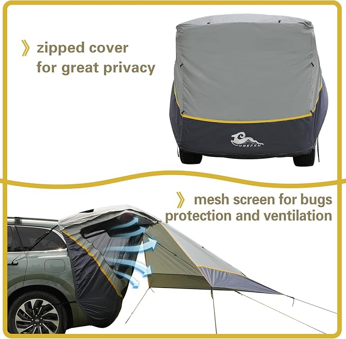 SUV Tent Car Awning UPF 50++ with Portable Waterproof Storage Bag Tear-Resistant Large Space Good Vision Smooth Ventilation Suitable for Outdoor Beach Camping Auto Canopy Shade…