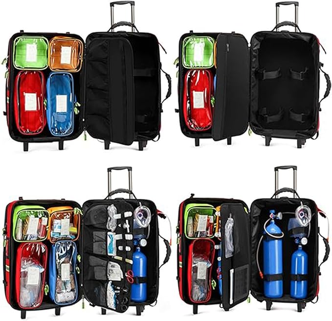 Emergency Backpack Empty First Responder Trauma Bag with Trolley &amp Wheels Large Capacity Oxford Cloth for EMT Paramedic Nurses Tactical Medics Home Care(A01With 3 pieces (empty bag))