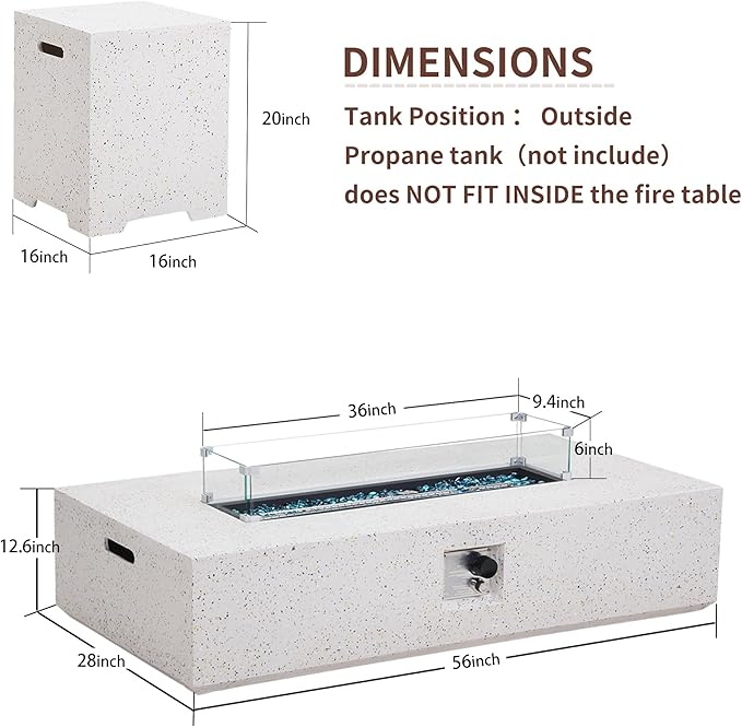 NAGA HABNA Propane Fire Pit Table Outdoor Fire Table (50000 BTU) Gas Fire Pit for Garden Pool Backyard (Spotted White 56 L * 28W * 13H)