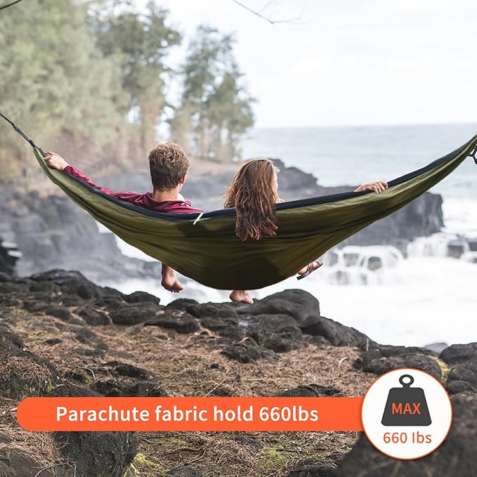 NewDoar Camping Hammock with Mosquito Net and Rain Fly TarpPortable Single Nylon Parachute Hammock Rainfly SetTree Straps Swing Hammock Bed for Outdoor Backpacking Backyard Hiking(ArmyGreen)