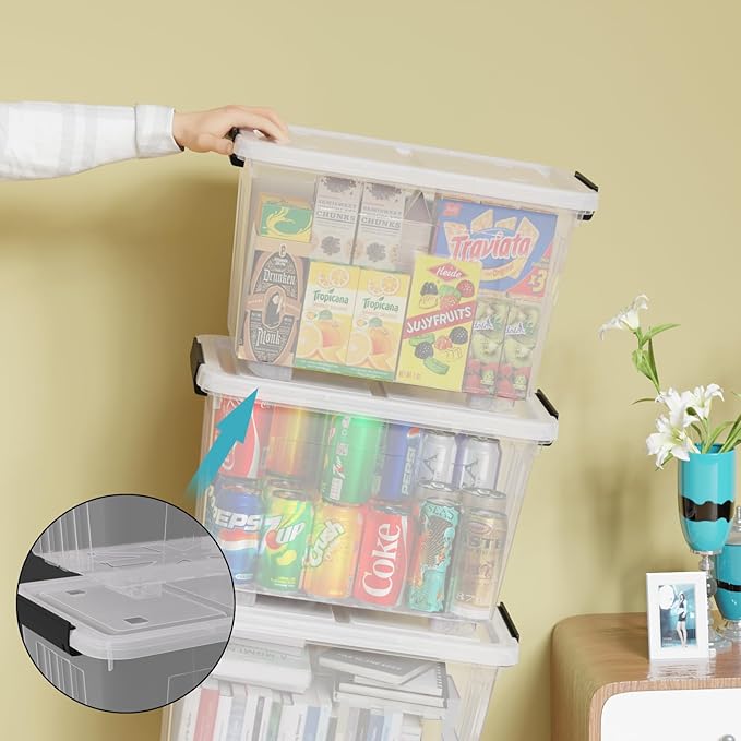 50 Quart Clear Large Storage Totes with Wheels Plastic Storage Box with Lid 4-Pack