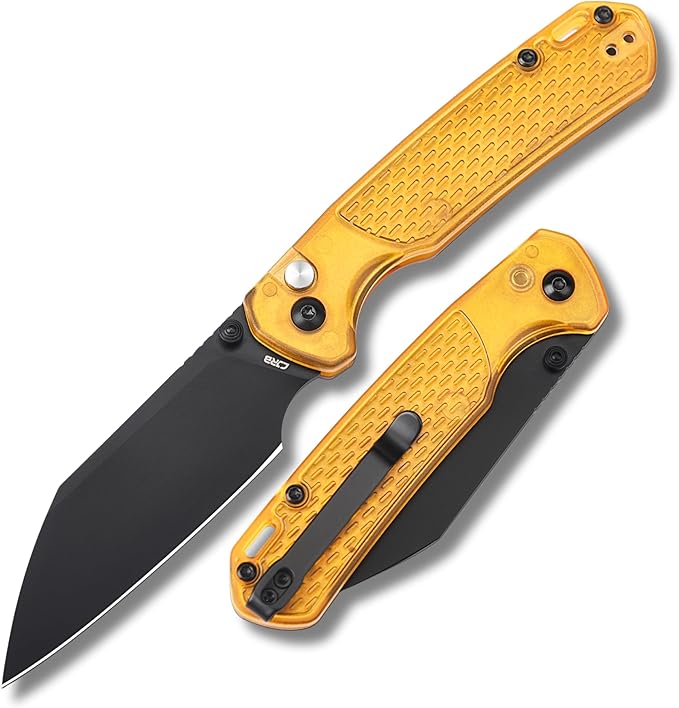 CJRB Pyrite-Light Folding Knife 3.34'' AR-RPM9 Steel Blade Pocket Knife with Clip for Men Women Sharp EDC Knife for Camping Survival Hiking J1945 Amber