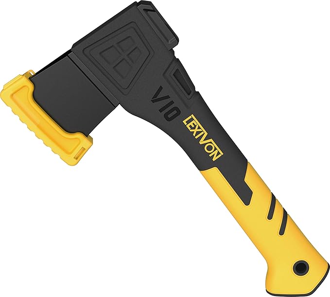 LEXIVON V10 Camping Hatchet 10-Inch Axe | Ergonomic TPR Grip Lightweight Fiber-Glass Composite Handle | Protective Carrying Sheath Included (LX-V10)