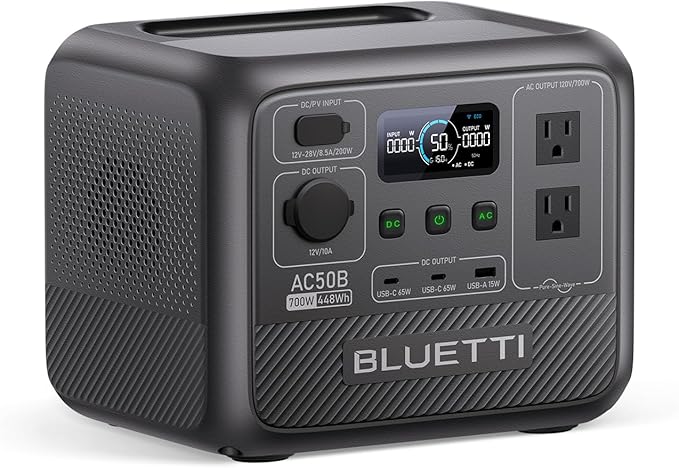 BLUETTI AC50B Portable Power Station 448Wh Solar Generator LiFePO4 Battery Backup w/ 2 700W AC Outlets (Power Lifting 1000W) 0-80% in 45 Min for Camping Road Trip Outage (Solar Panel Optional)
