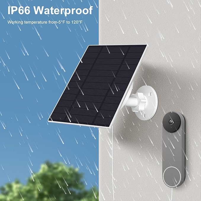 Solar Panel for Google Nest Doorbell (Battery) 5W Video Doorbell Solar Panel Charger with U Shape Port IP66 Waterproof 360° Adjustable Mount 9.8ft Charging Cable