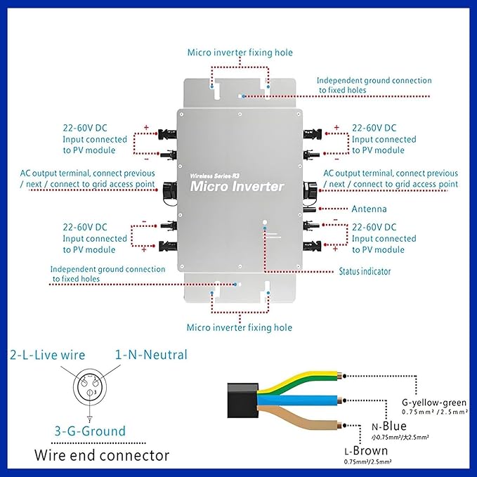 MPPT Solar Inverter Grid Tie Micro Inverter Smart WiFi APP Control IP65 WaterproofAC Automatic Identification Power InvertersGrid Tie MPPT Micro Inverter 1400W