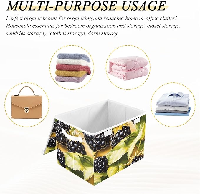 Vintage Grape Storage Cube Bins Basket with Lid Collapsible Flip-top Fabric with Handle for Home Bedroom Closet Office 16.5×12.6×11.8 in