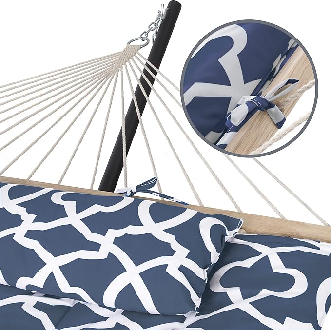 SUNCREAT Double Portable Hammock with Stand Included 475 lbs Capactiy Extra Large Two Person Hammock Blue Pattern